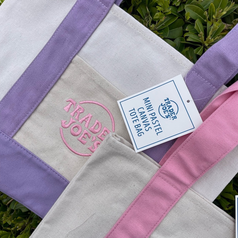 Trader Joe’s Pastel Tote Bags Pink & Purple Set of 2 | Spring Basket Tote Bag - Picture 2 of 3